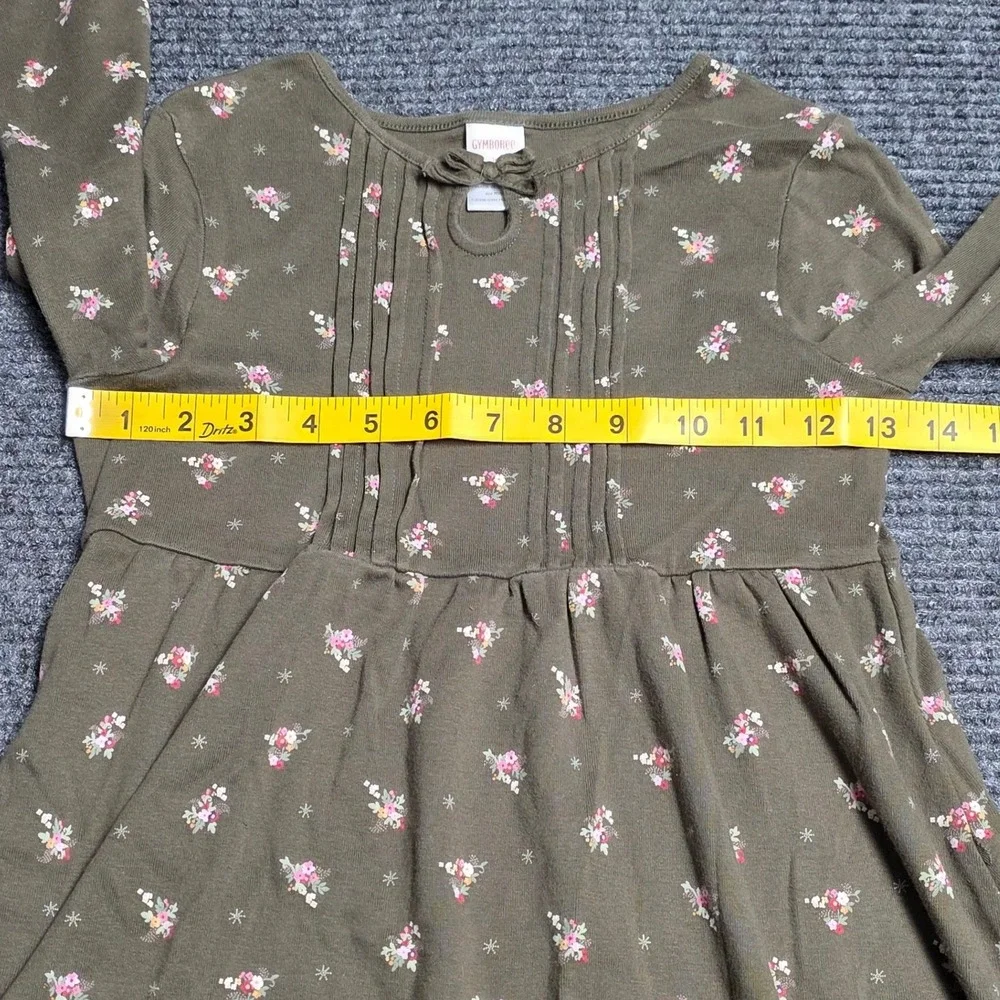 Gymboree Floral Pintuck Long Sleeve‎ Cotton Dress Girl's Size 10 Olive Green